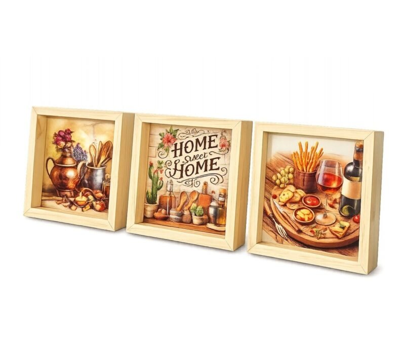 KIT de 3 Quadros Cozinha Caixa Alta 22x22